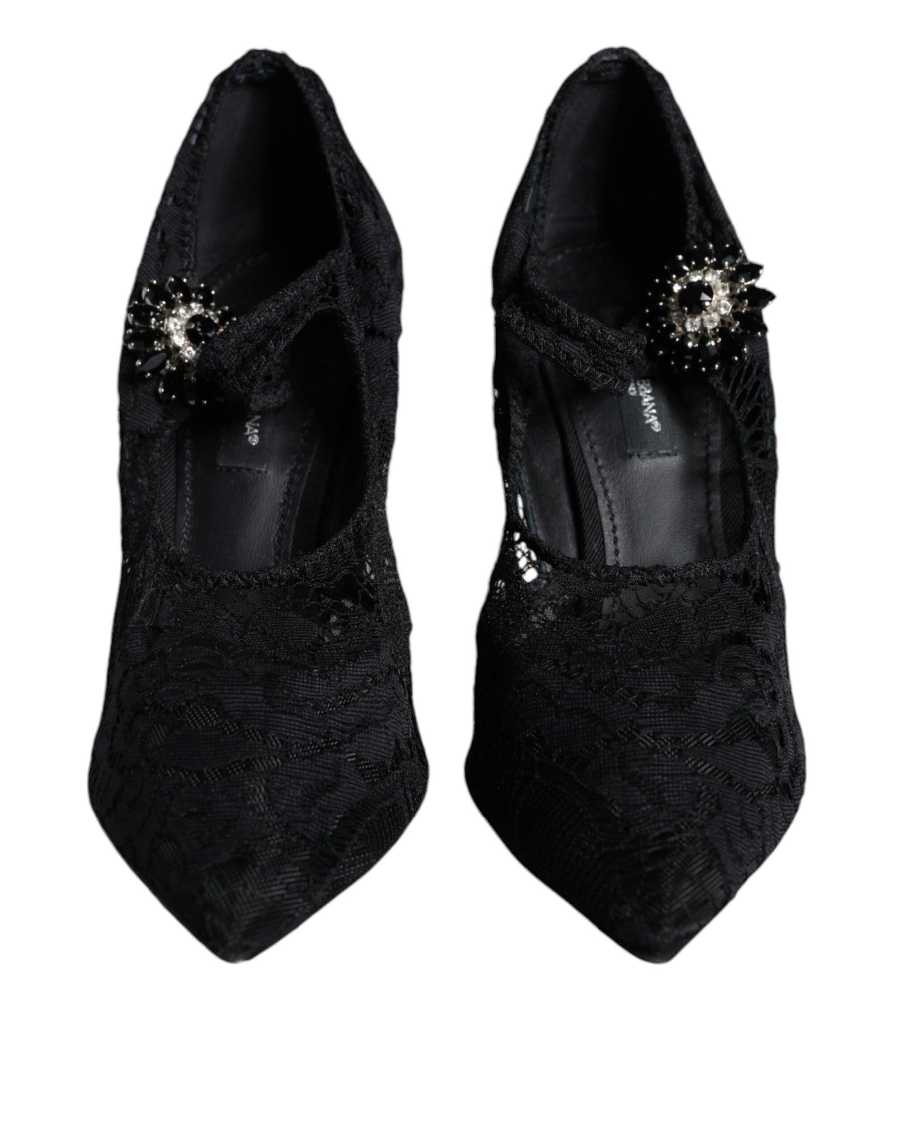 Dolce & Gabbana Black Mary Jane Pumps Lace Crystals Heels Shoes | Regal Royce