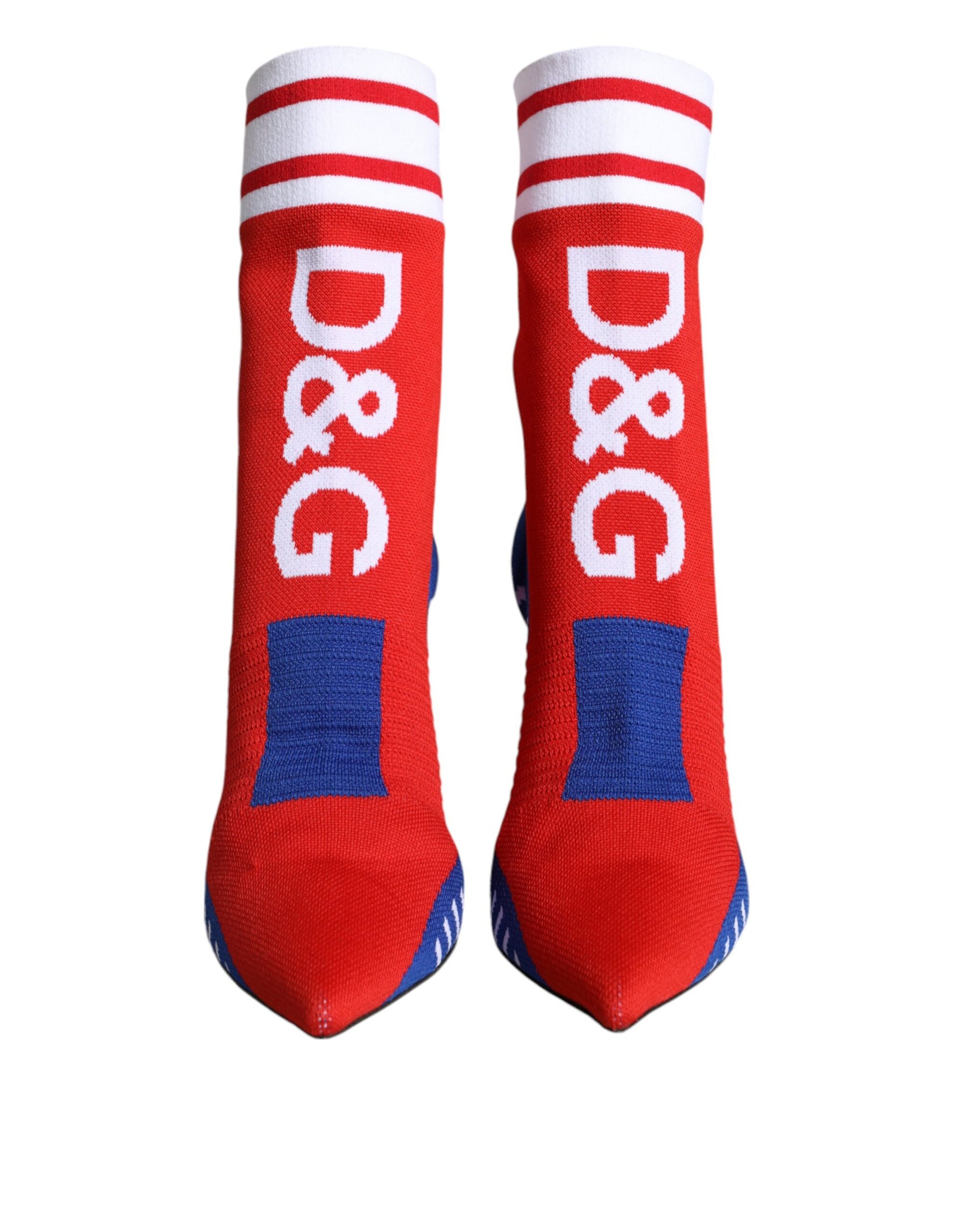 Dolce & Gabbana Red Blue Stretch Sock Style Ankle Boots Logo Shoes | Regal Royce