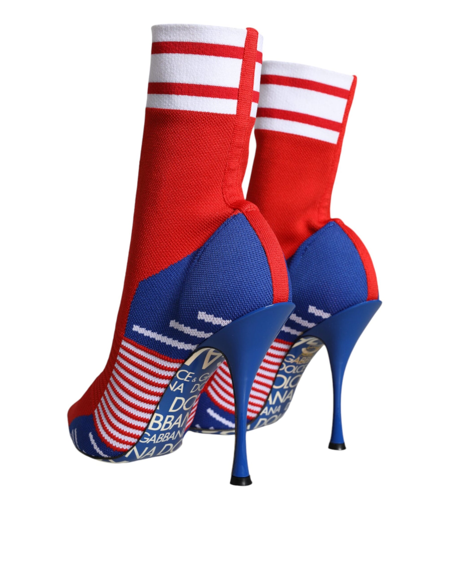 Dolce & Gabbana Red Blue Stretch Sock Style Ankle Boots Logo Shoes | Regal Royce