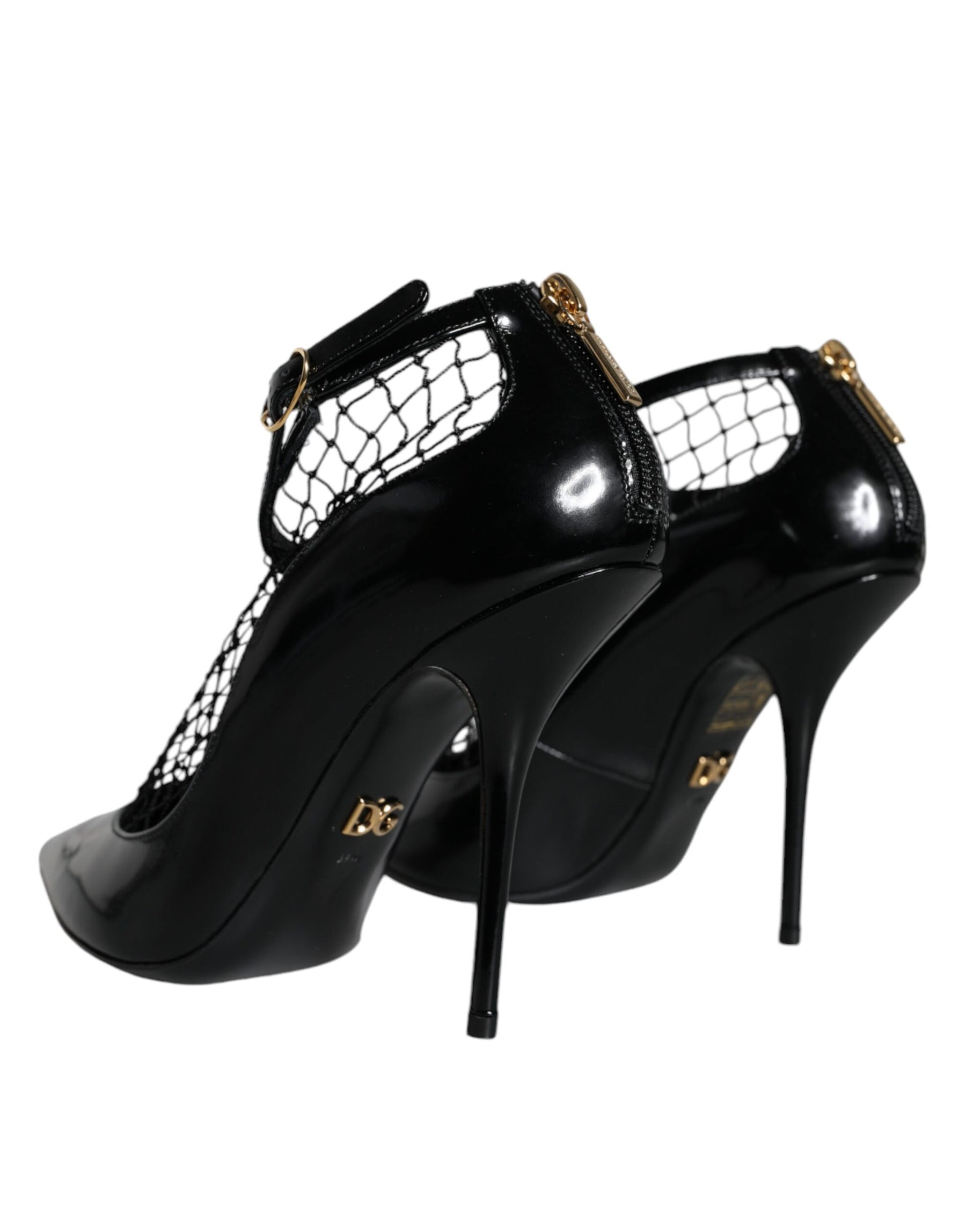 Dolce & Gabbana Black Mesh Patent Leather Heels Pumps Shoes | Regal Royce