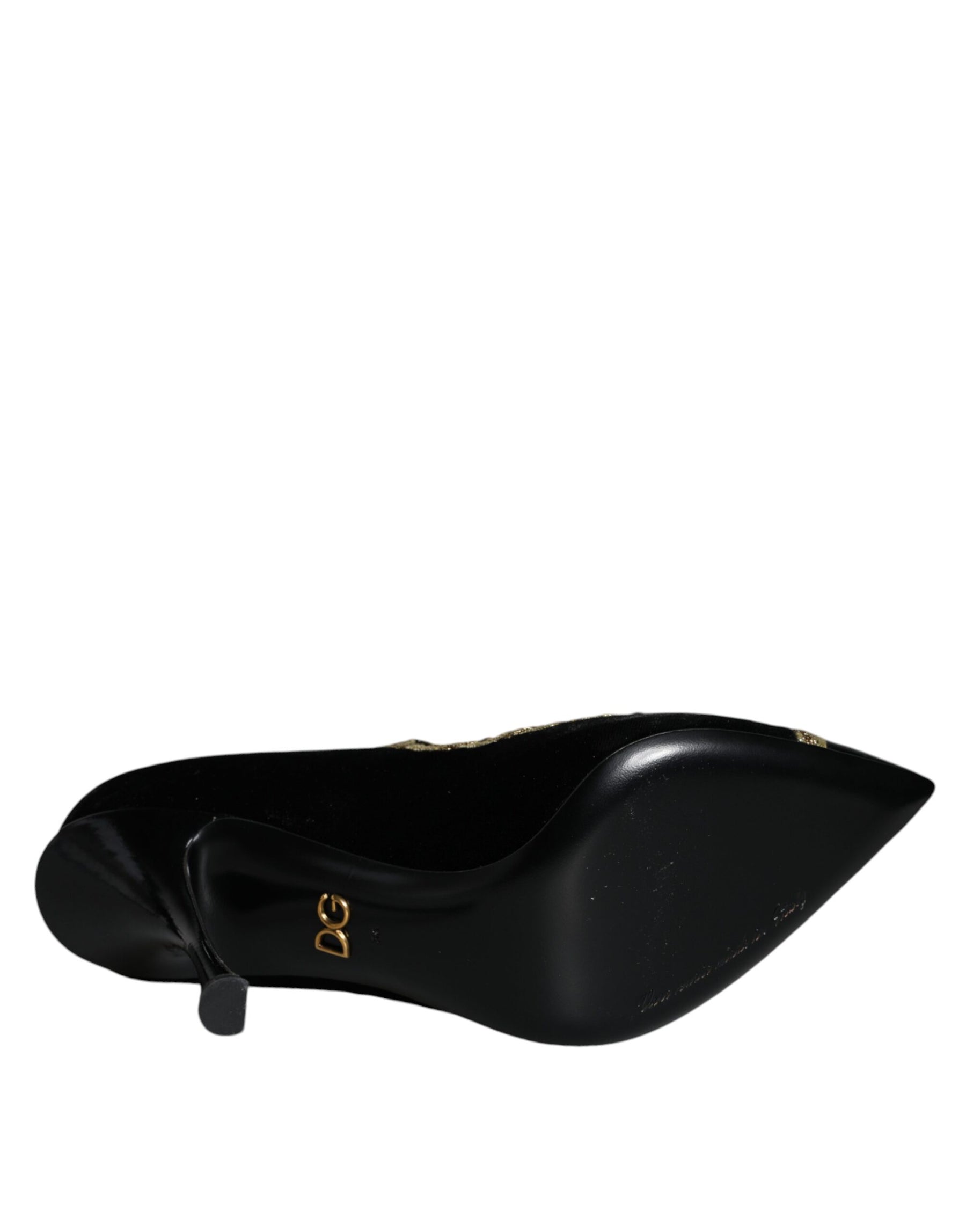 Dolce & Gabbana Black Mary Janes Velvet Gold Pumps Shoes | Regal Royce