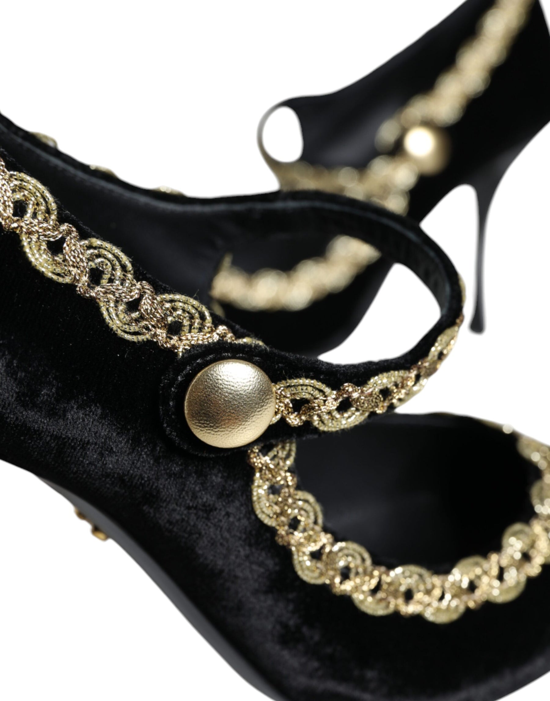 Dolce & Gabbana Black Mary Janes Velvet Gold Pumps Shoes | Regal Royce