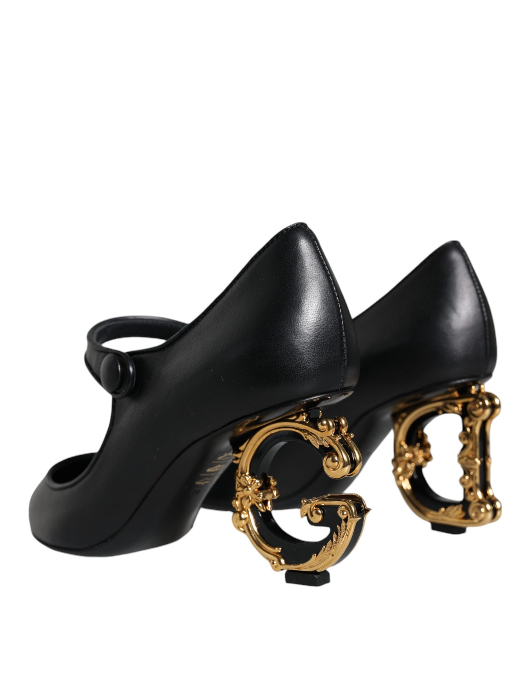 Dolce & Gabbana Black Leather Logo Heels Mary Janes Pumps Shoes | Regal Royce