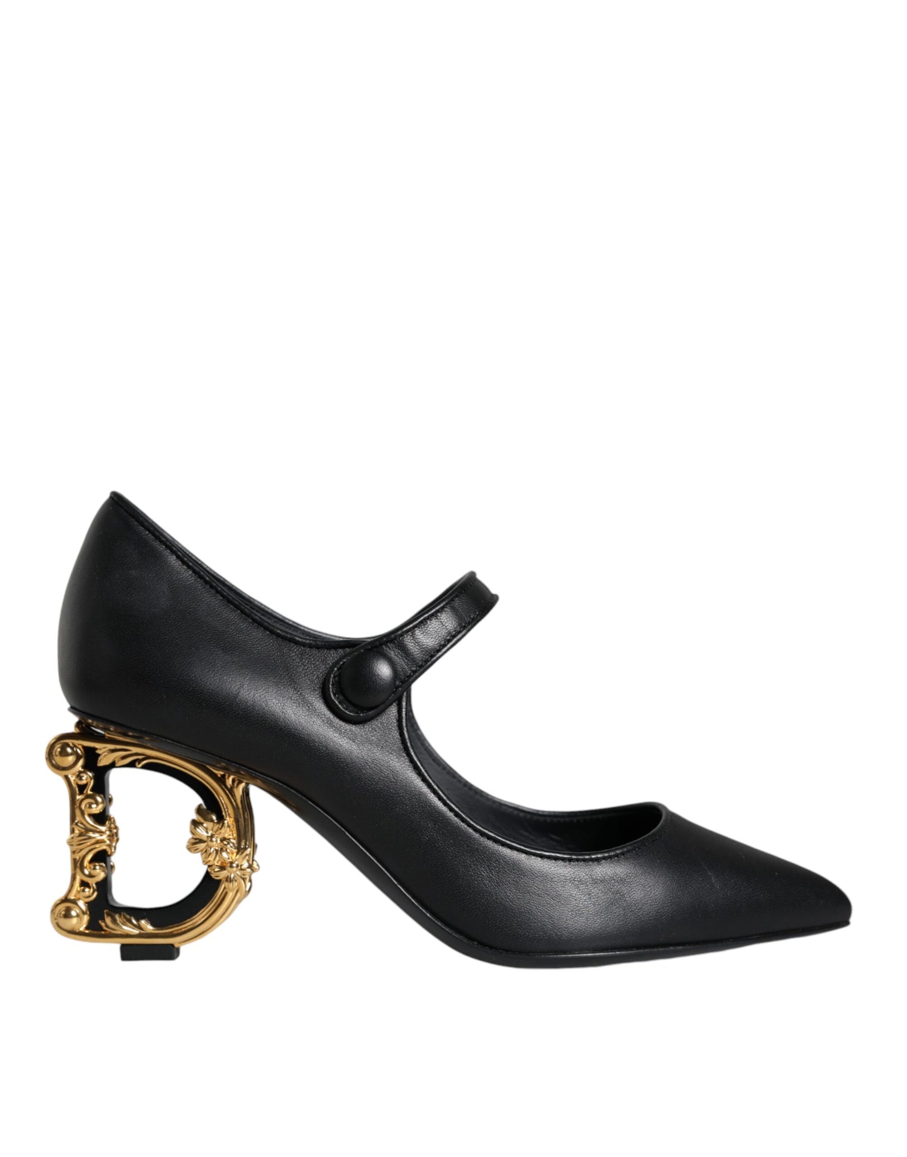 Dolce & Gabbana Black Leather Logo Heels Mary Janes Pumps Shoes | Regal Royce