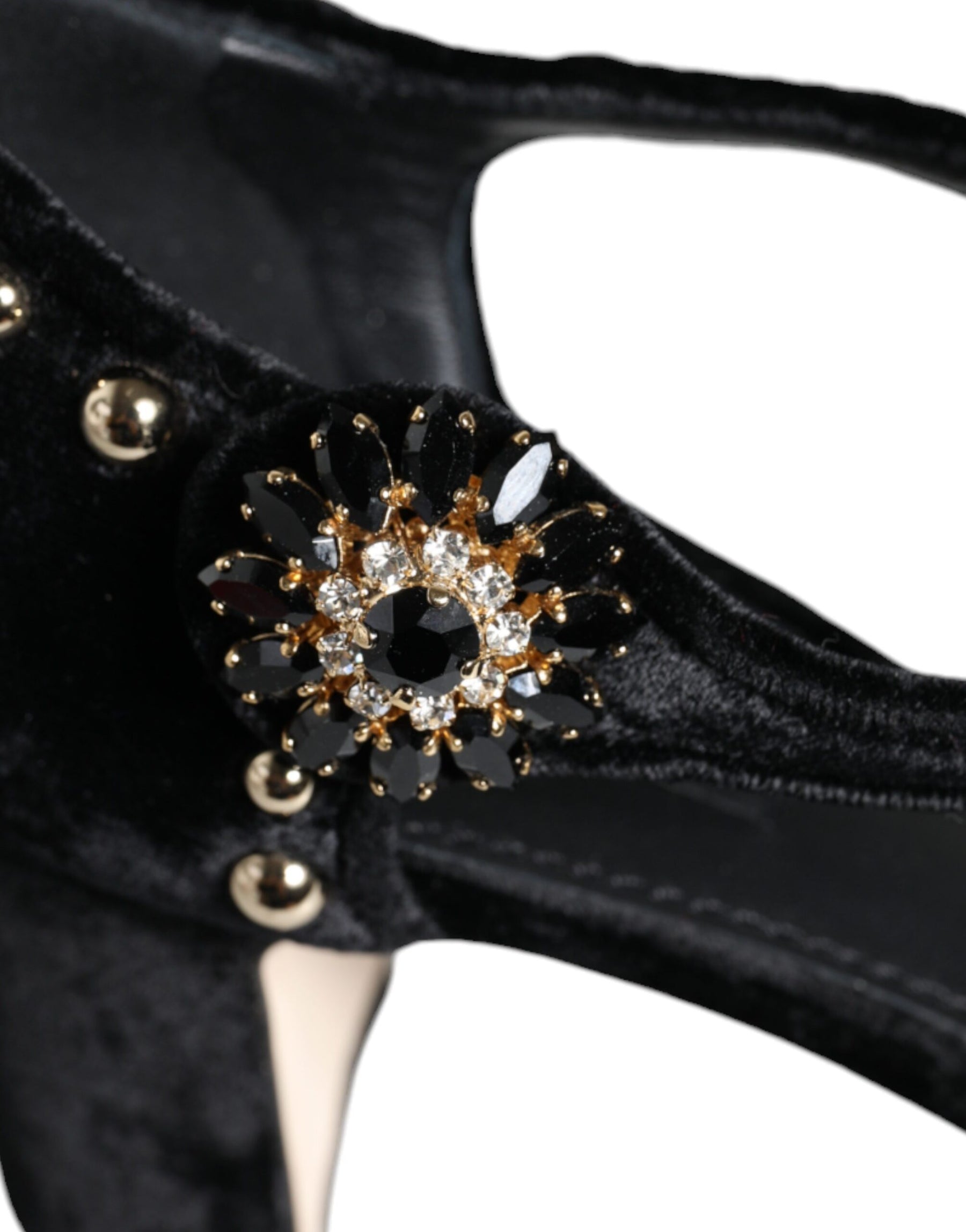 Dolce & Gabbana Black Velvet Roses Ankle Strap Pumps Shoes | Regal Royce