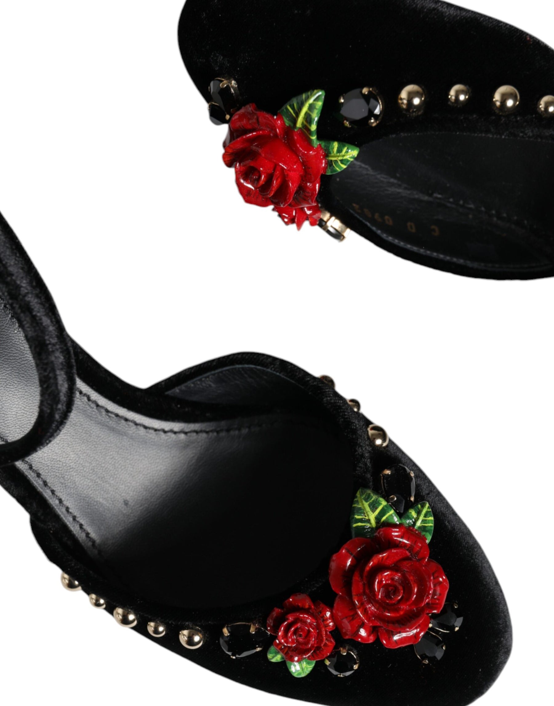 Dolce & Gabbana Black Velvet Roses Ankle Strap Pumps Shoes | Regal Royce