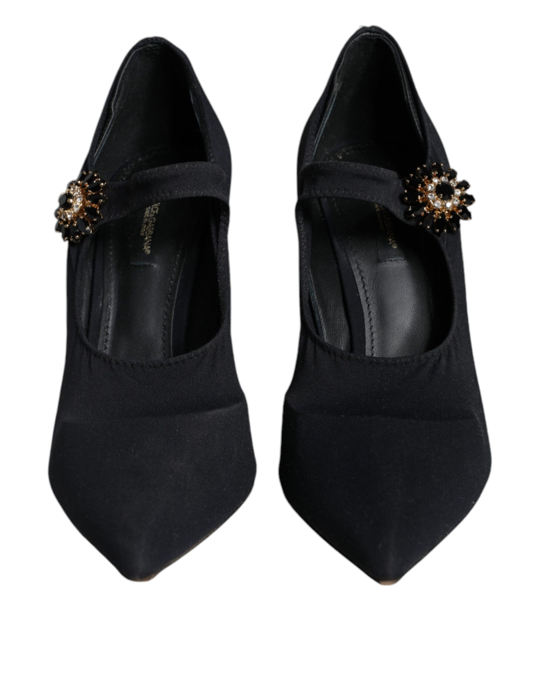 Dolce & Gabbana Black Mary Jane Jersey Crystal Pumps Shoes | Regal Royce