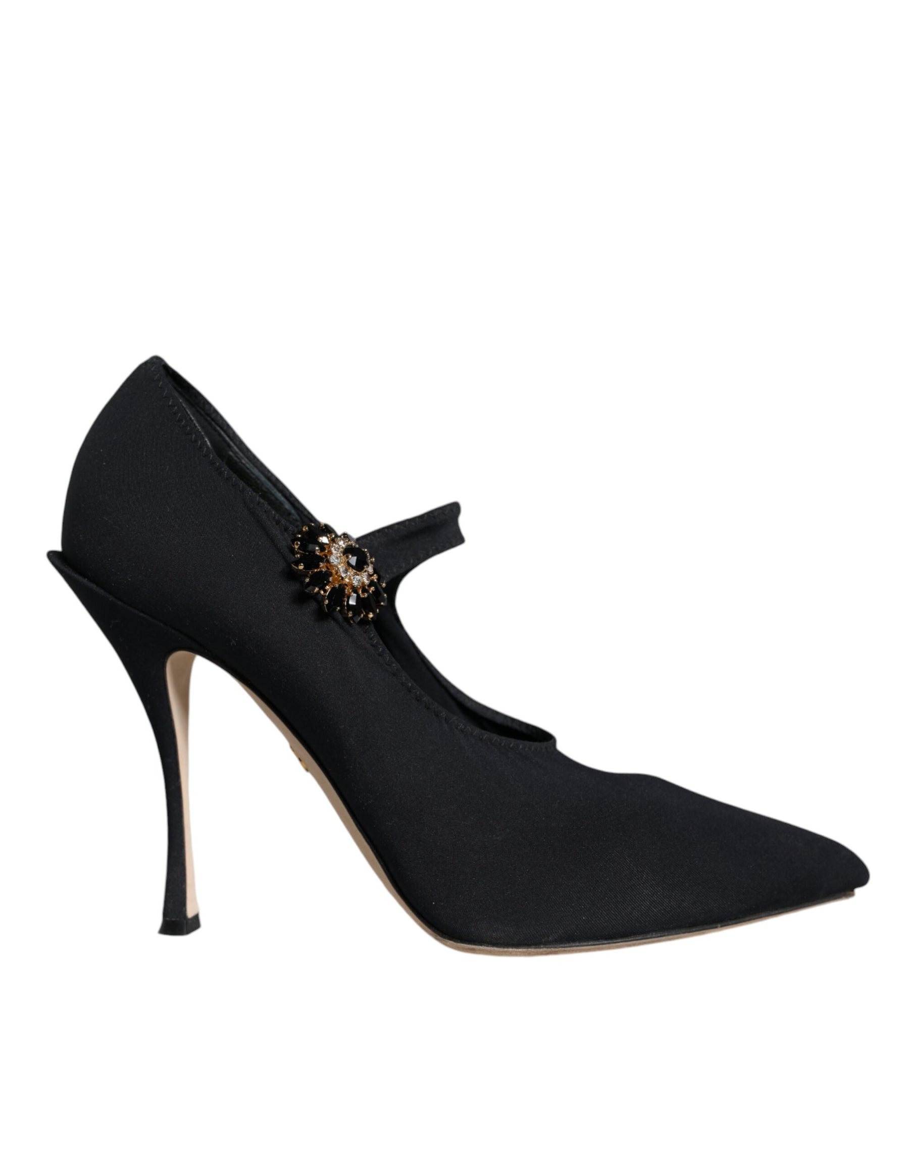 Dolce & Gabbana Black Mary Jane Jersey Crystal Pumps Shoes | Regal Royce