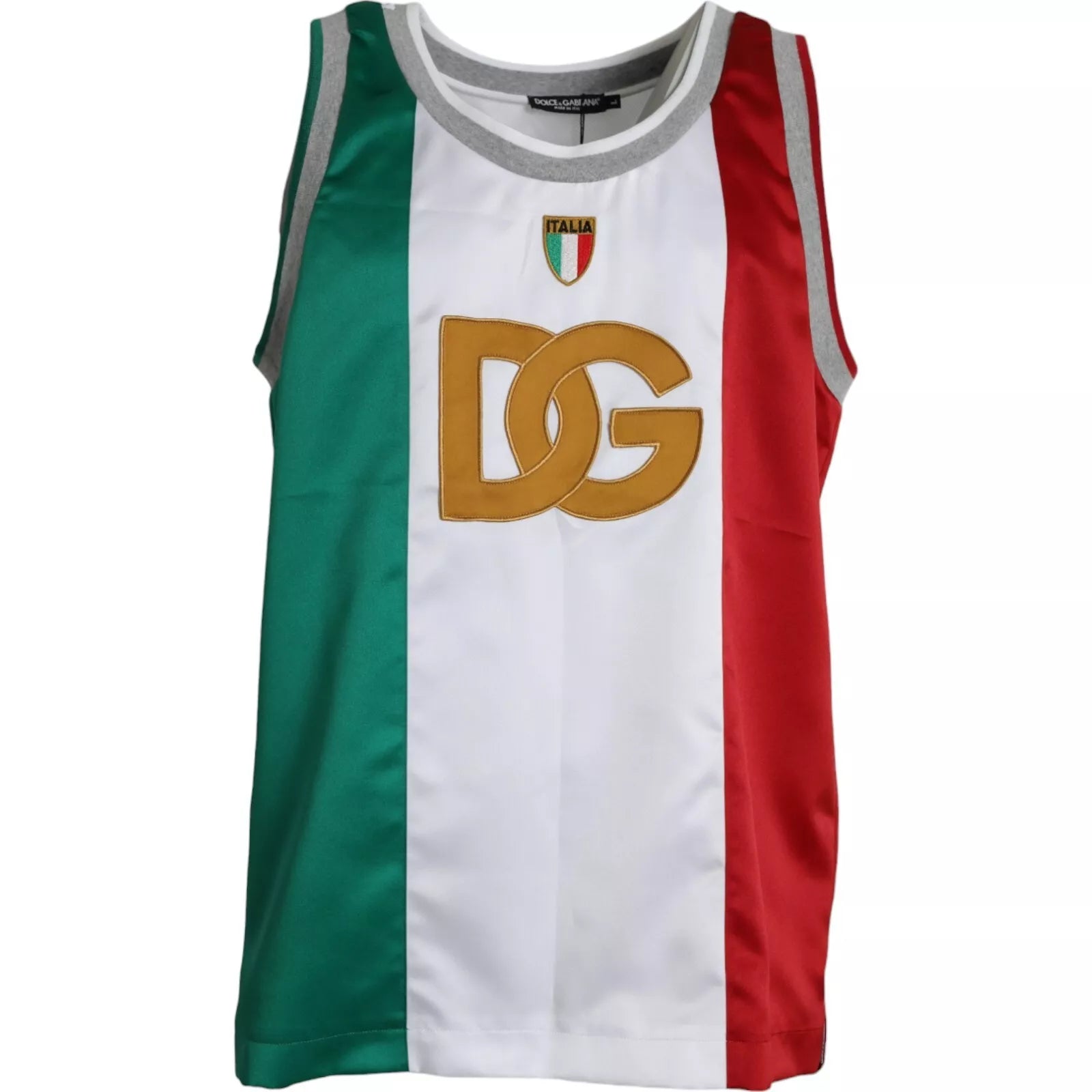 Dolce & Gabbana White Green Sleeveless Top Italian Flag Basket T-shirt | Regal Royce