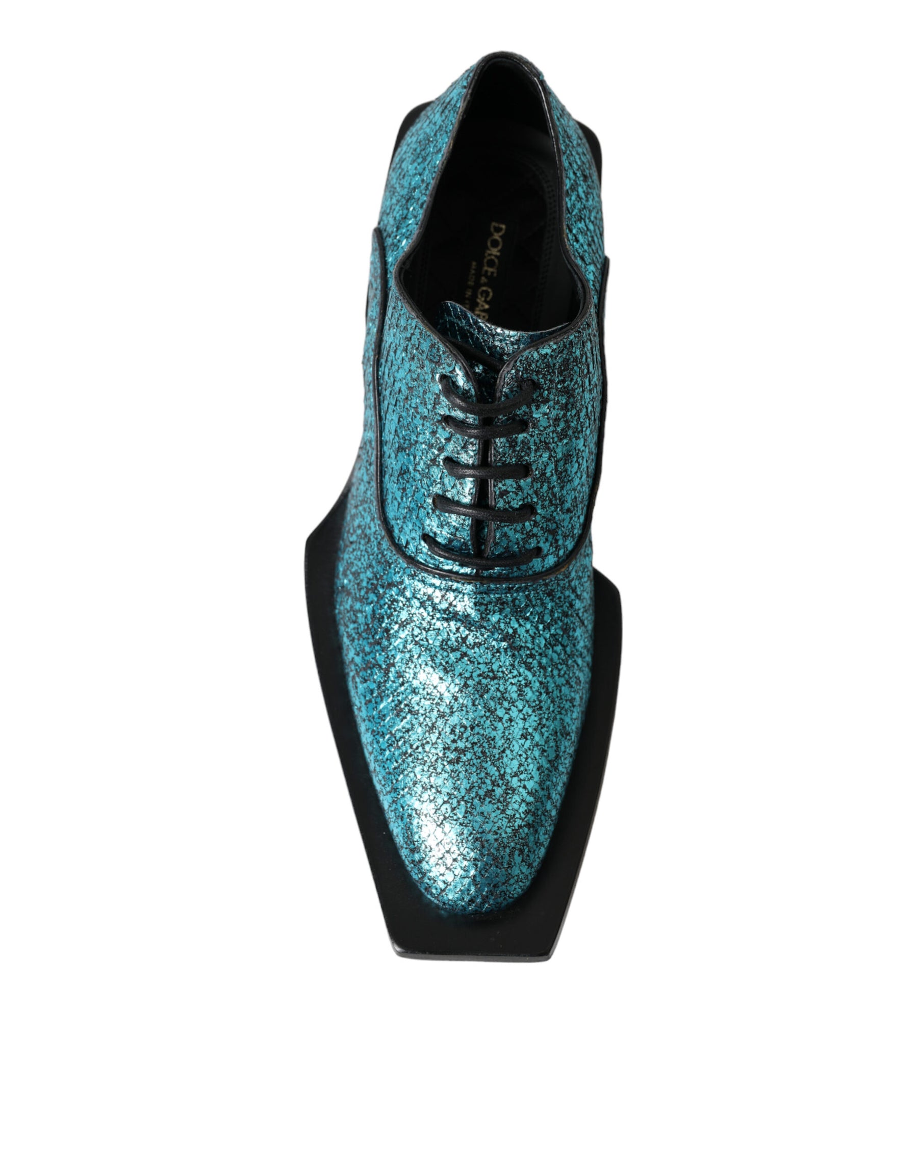 Dolce & Gabbana Blue Leather Derby Block Heels Dress Shoes | Regal Royce