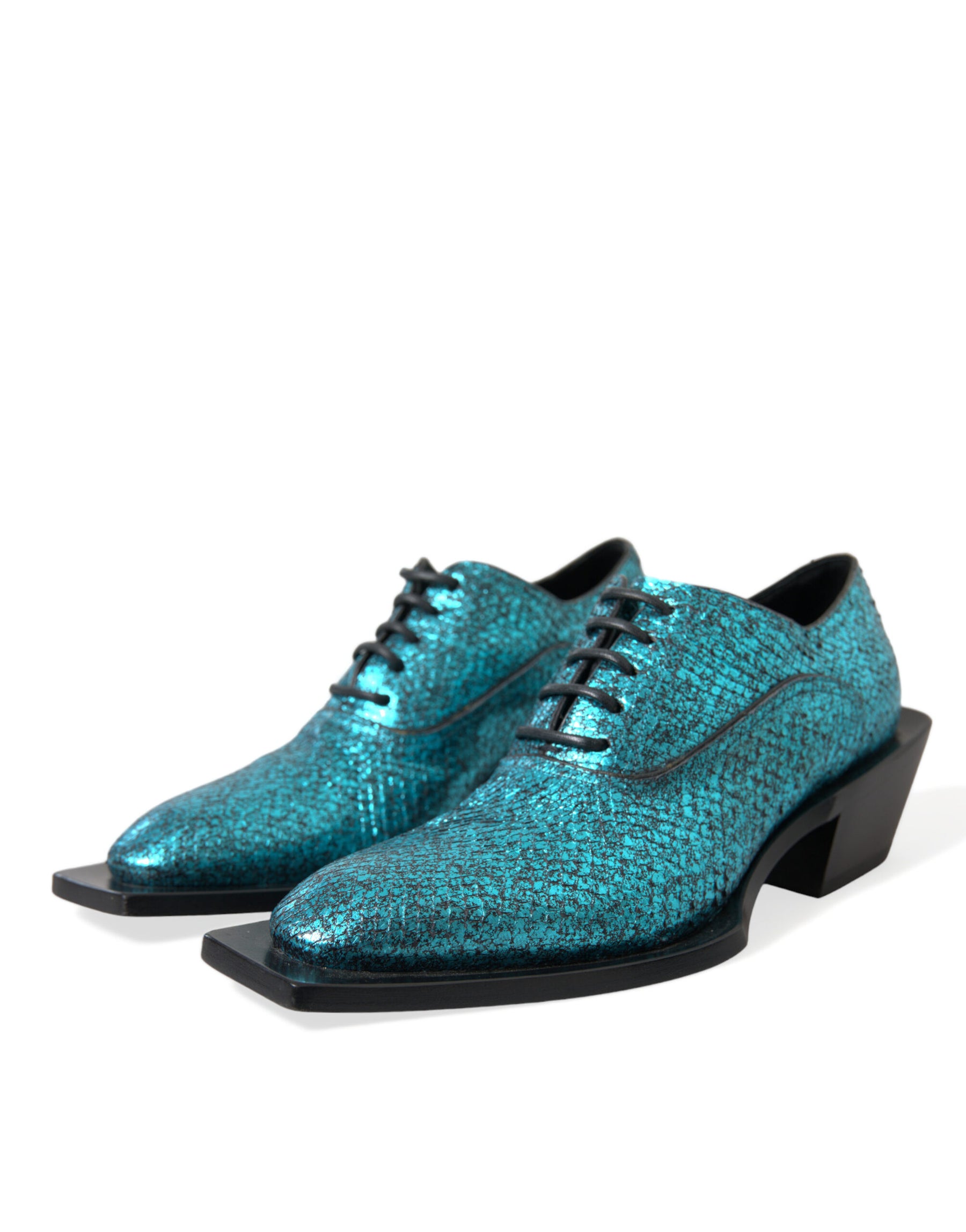 Dolce & Gabbana Blue Leather Derby Block Heels Dress Shoes | Regal Royce