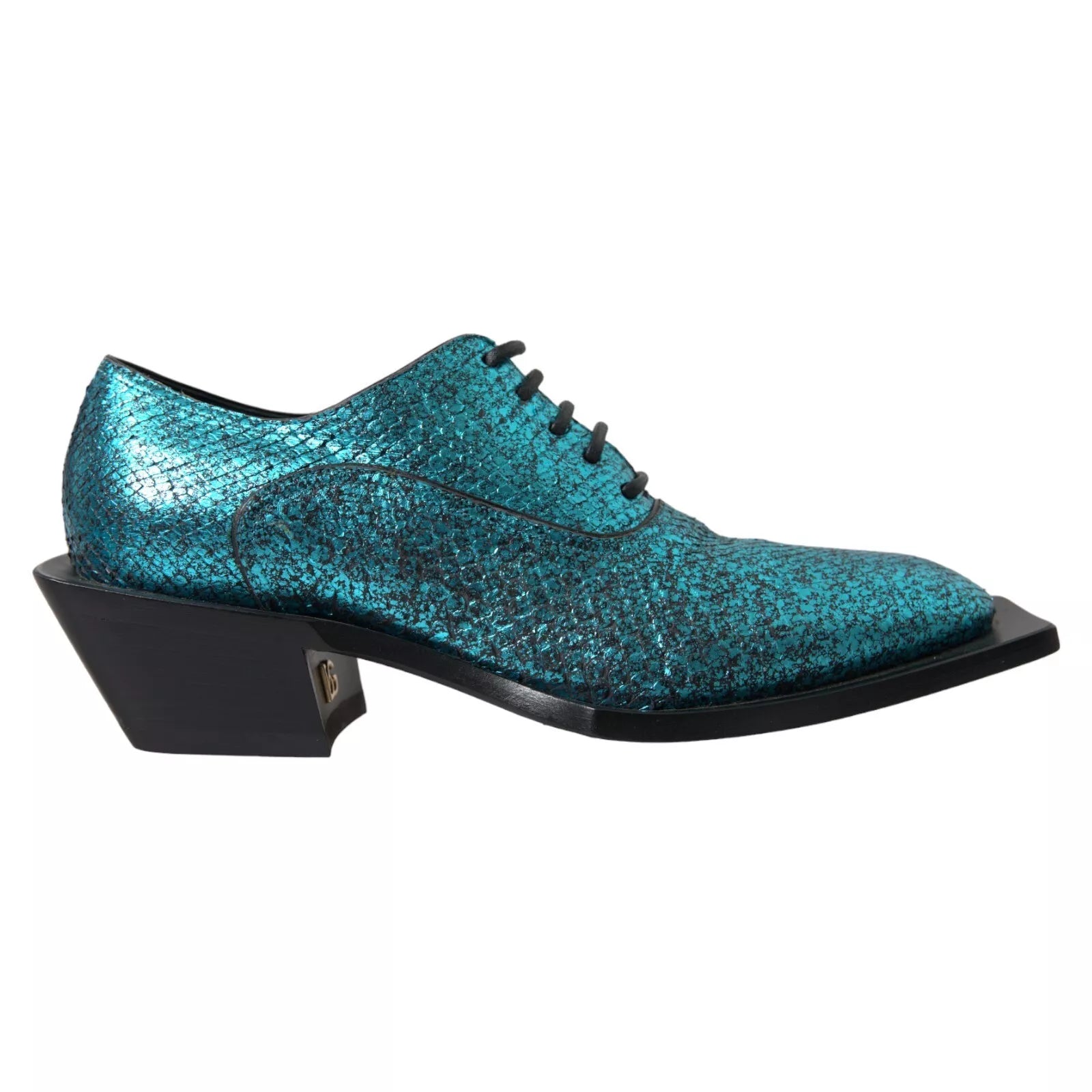 Dolce & Gabbana Blue Leather Derby Block Heels Dress Shoes | Regal Royce