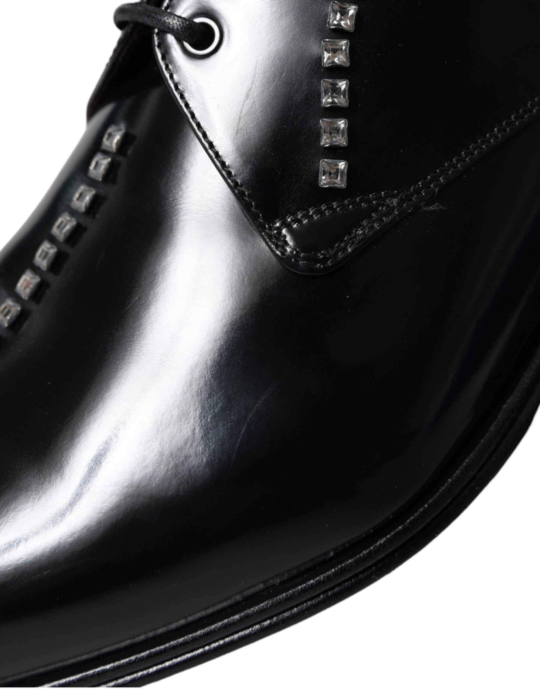 Dolce & Gabbana Black Leather Crystal Dress Formal Shoes | Regal Royce