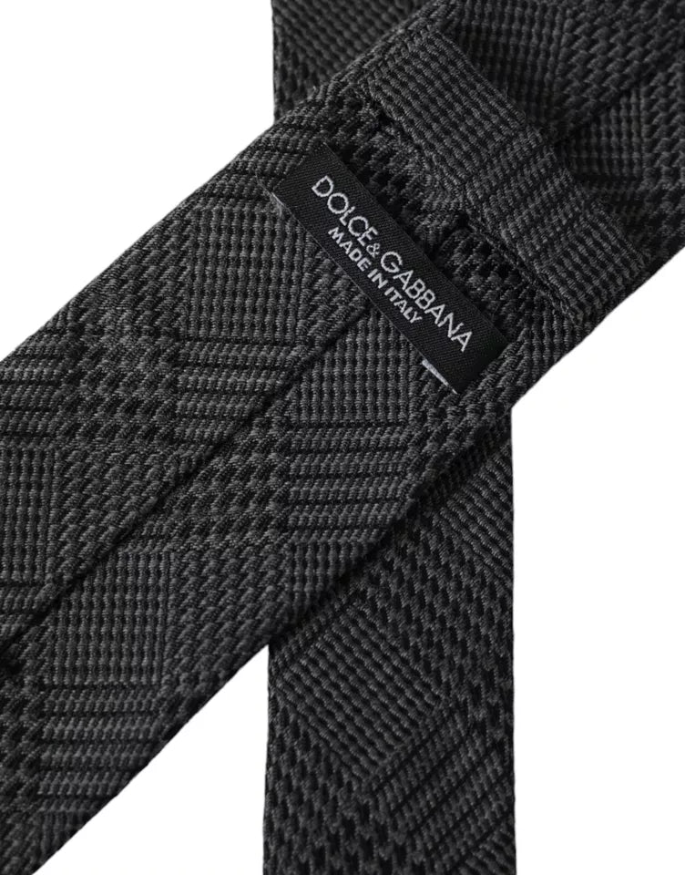 Dolce & Gabbana Dark Gray Plaid Patterned Silk Adjustable Men Tie | Regal Royce