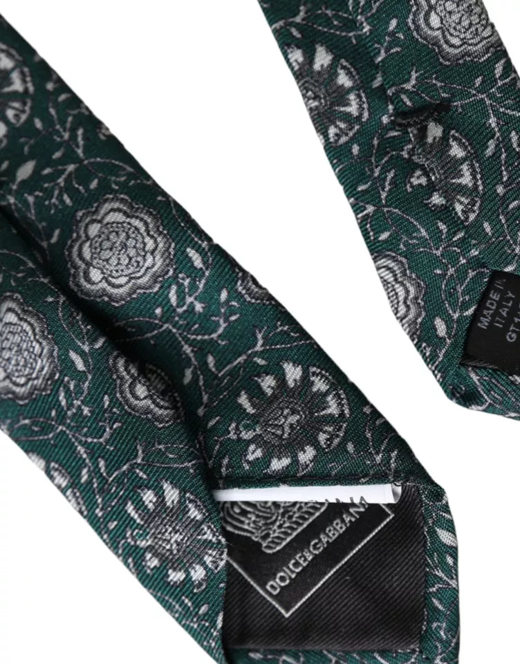 Dolce & Gabbana Green Floral Print Silk Adjustable Men Tie | Regal Royce