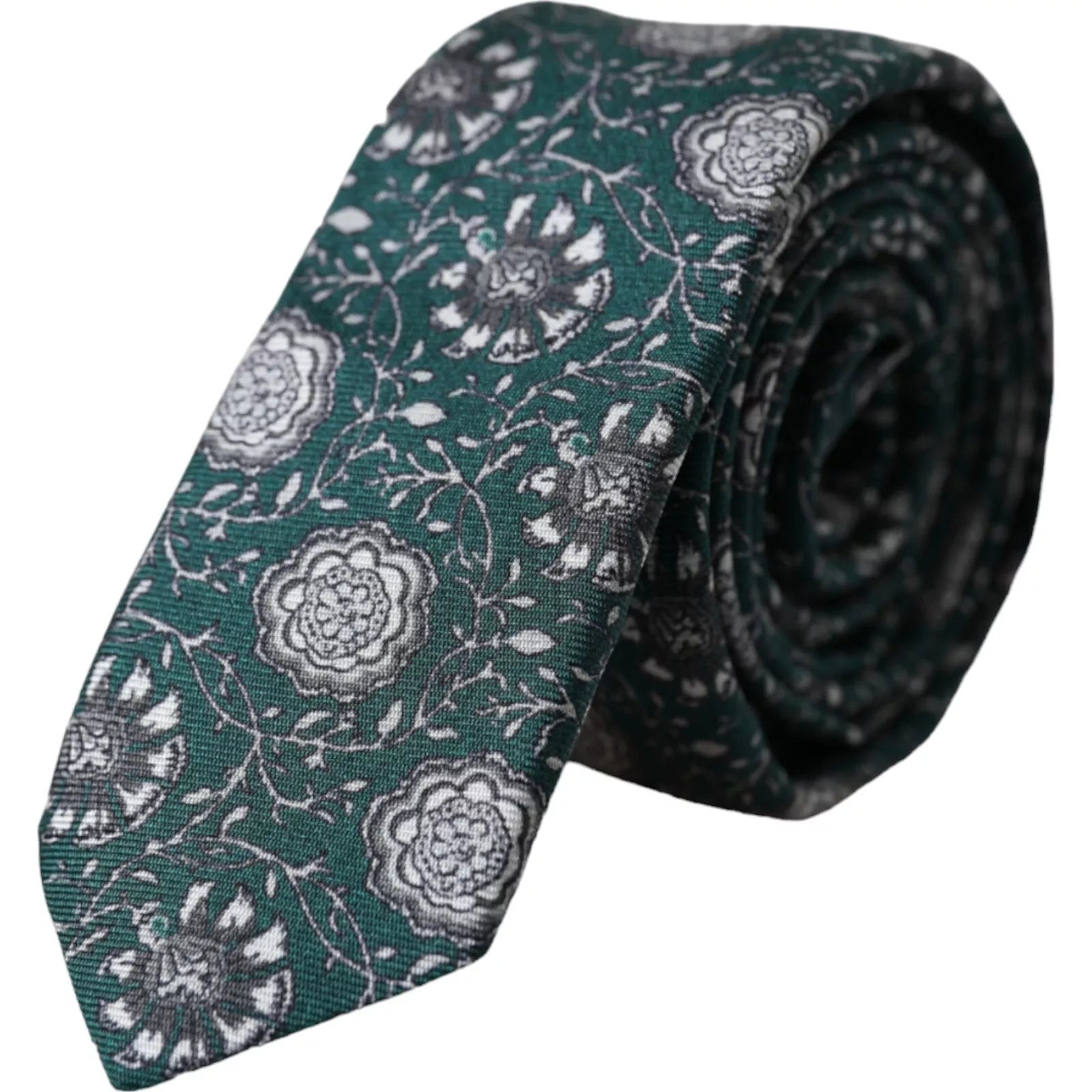 Dolce & Gabbana Green Floral Print Silk Adjustable Men Tie | Regal Royce