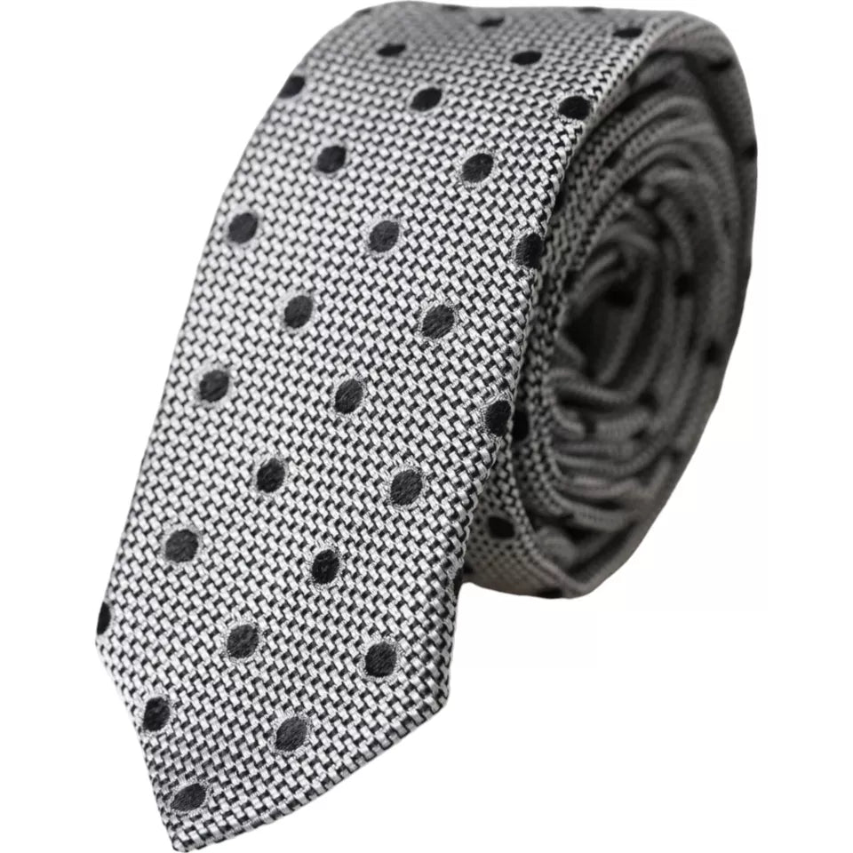 Dolce & Gabbana Black White Dot Fantasy Silk Adjustable Men Tie | Regal Royce
