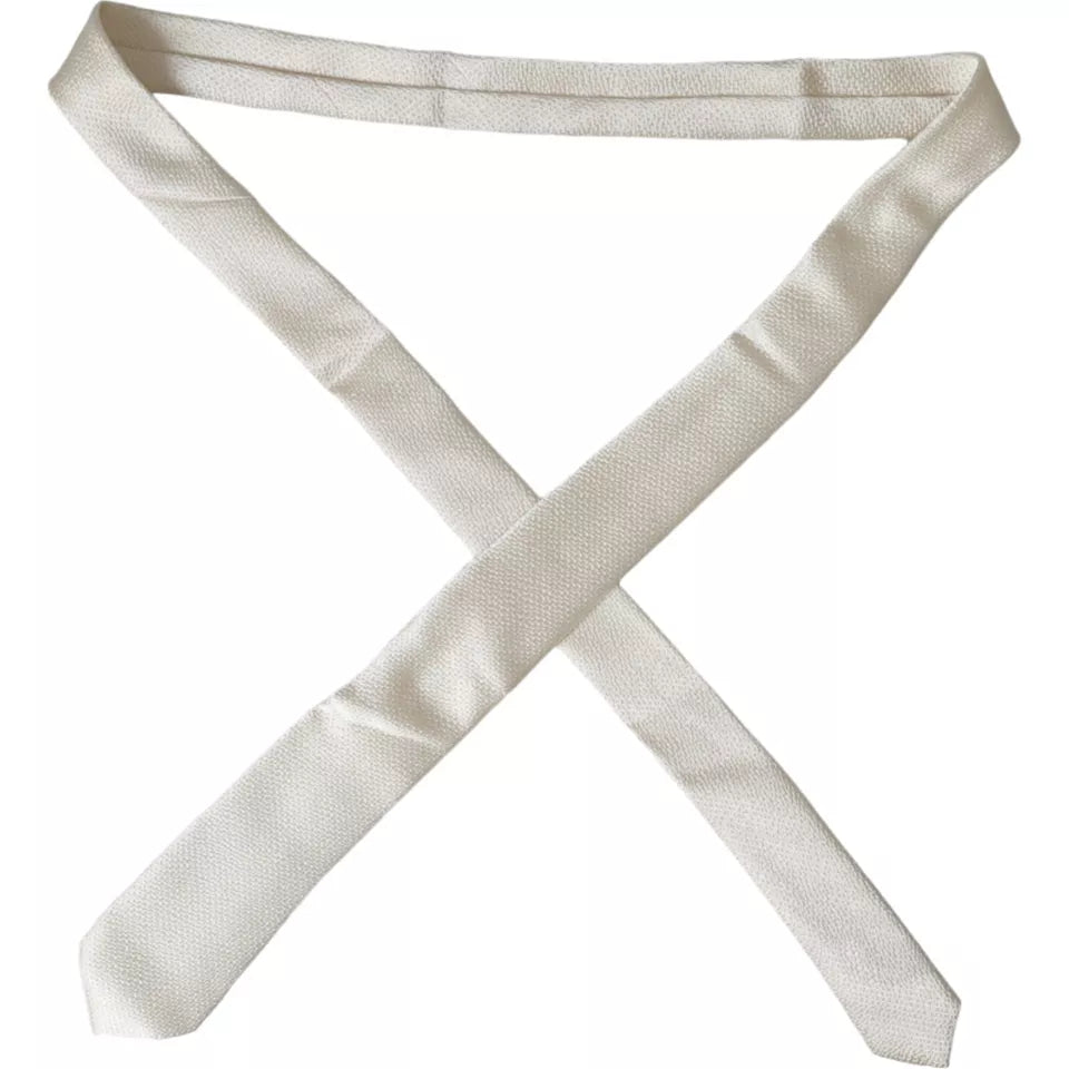 Dolce & Gabbana Off White 100% Silk Adjustable Necktie Men Tie | Regal Royce
