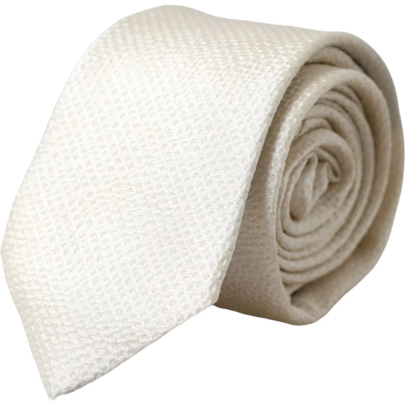 Dolce & Gabbana Off White 100% Silk Adjustable Necktie Men Tie | Regal Royce