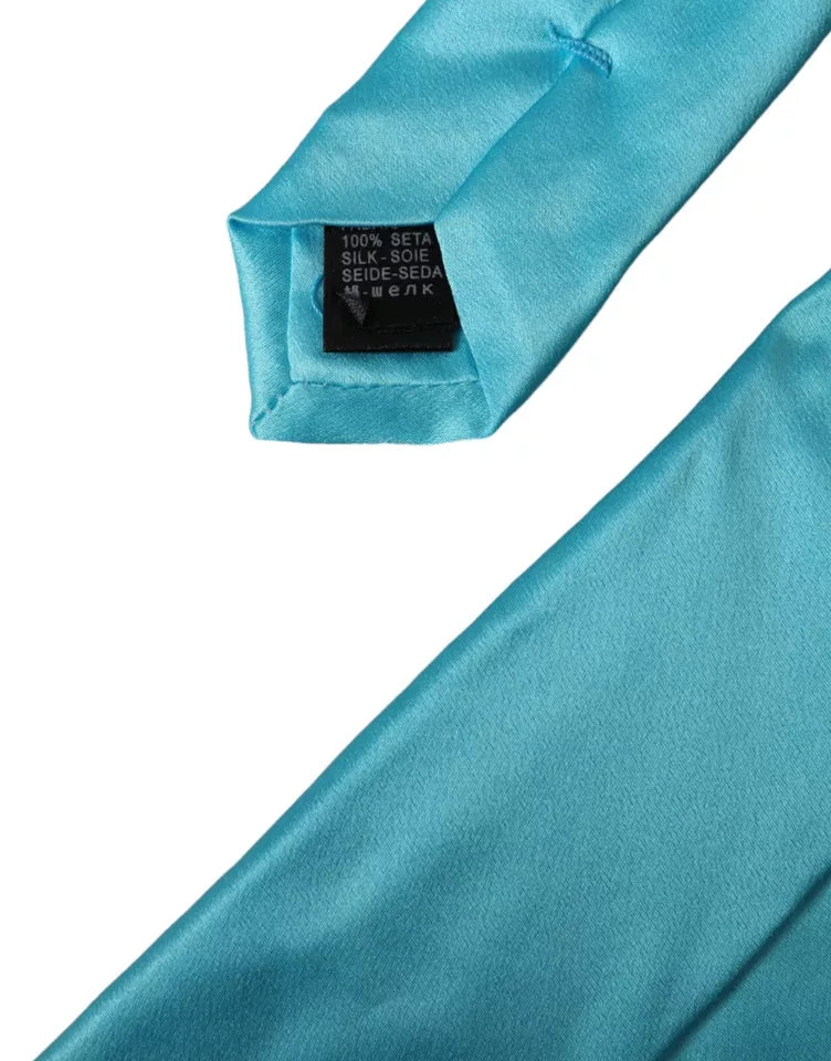Dolce & Gabbana Light Blue Satin Silk Wide Adjustable Men Tie | Regal Royce