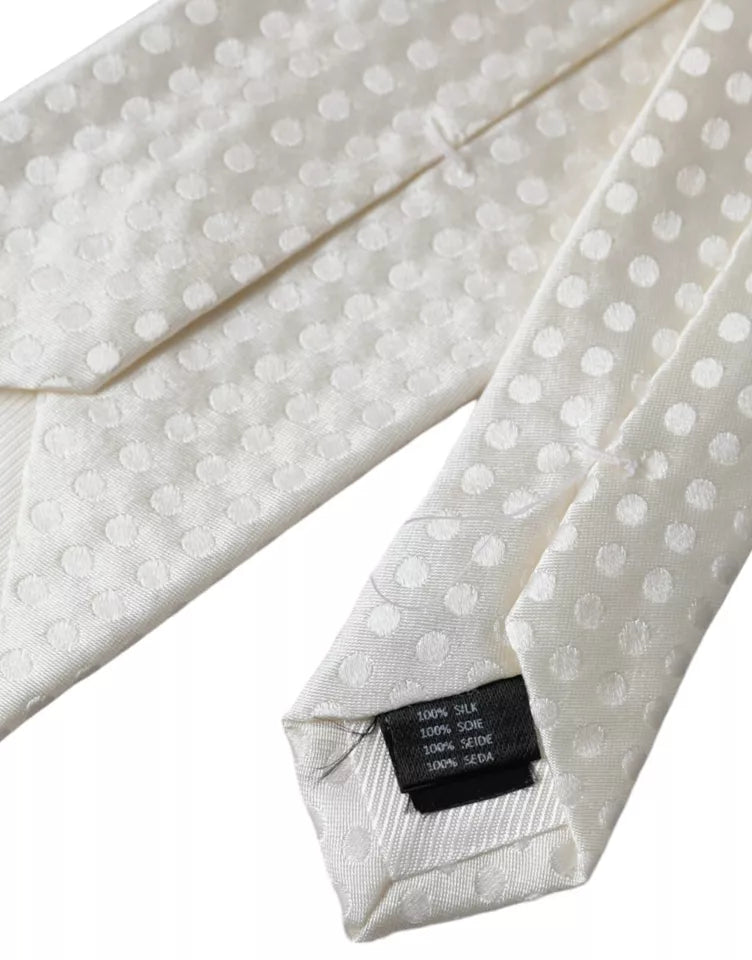 Dolce & Gabbana White Dotted Silk Classic Adjustable Men Tie | Regal Royce