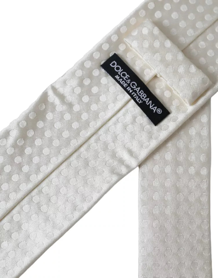Dolce & Gabbana White Dotted Silk Classic Adjustable Men Tie | Regal Royce