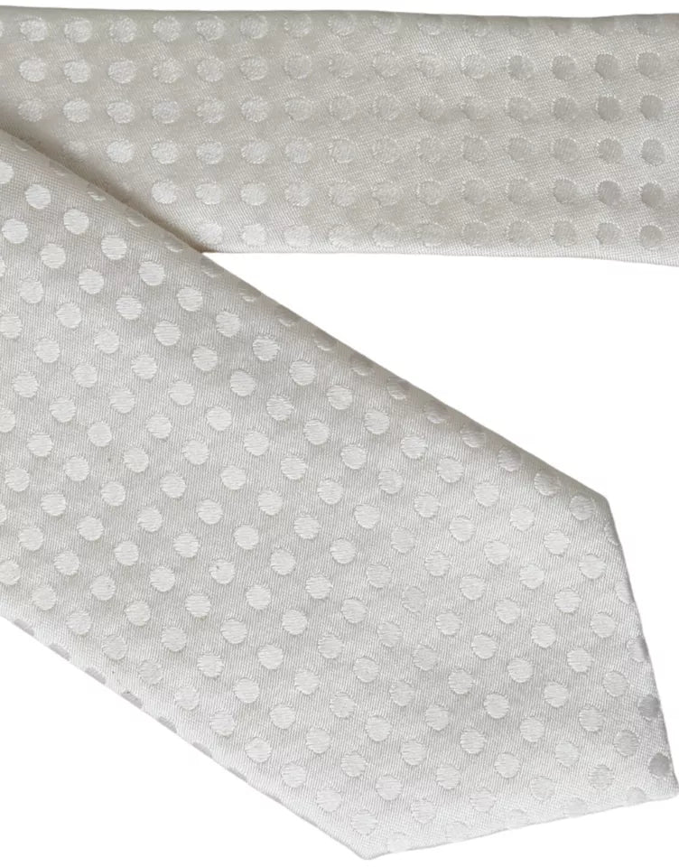 Dolce & Gabbana White Dotted Silk Classic Adjustable Men Tie | Regal Royce