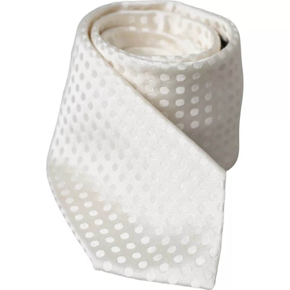 Dolce & Gabbana White Dotted Silk Classic Adjustable Men Tie | Regal Royce