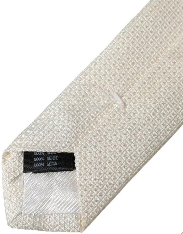Dolce & Gabbana Off White Patterned Silk Classic Adjustable Tie | Regal Royce