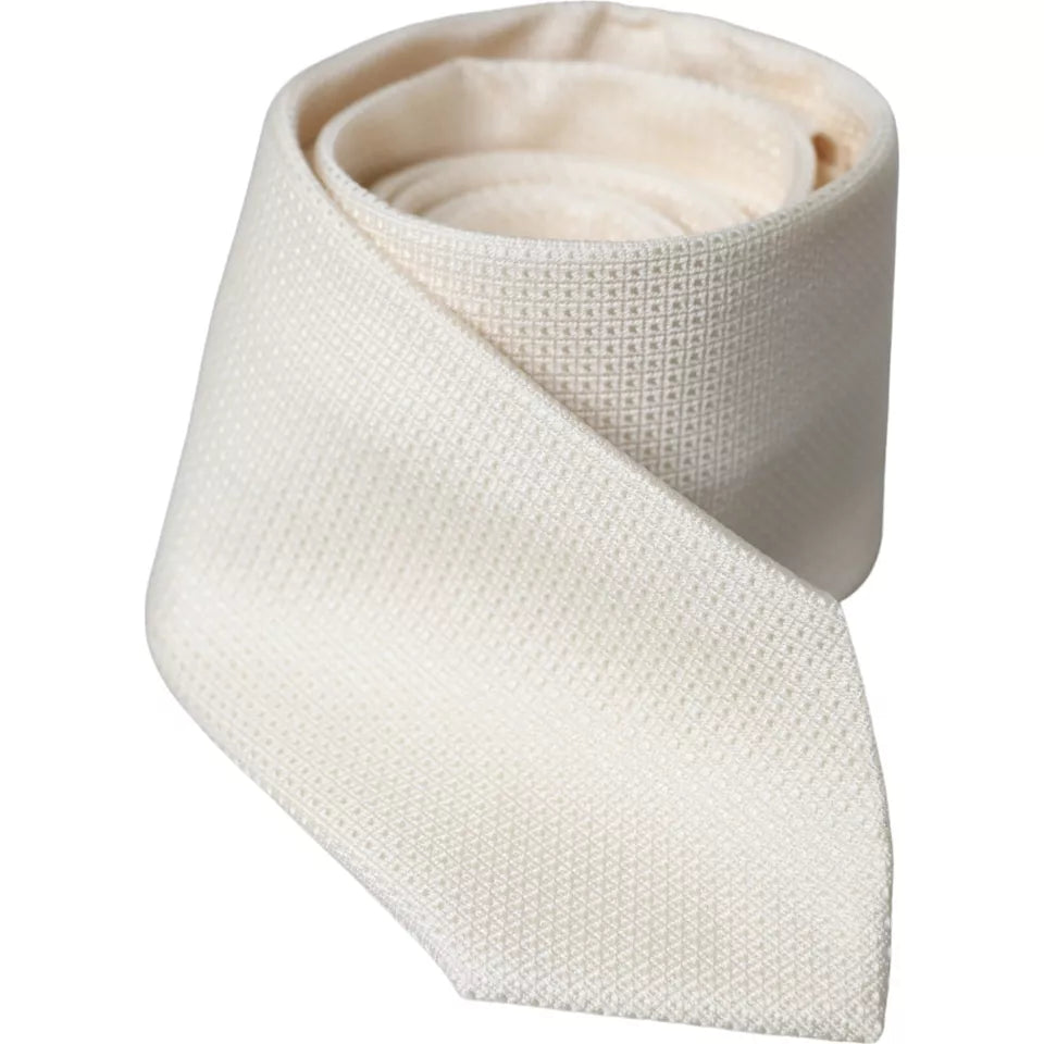 Dolce & Gabbana Off White Patterned Silk Classic Adjustable Tie | Regal Royce