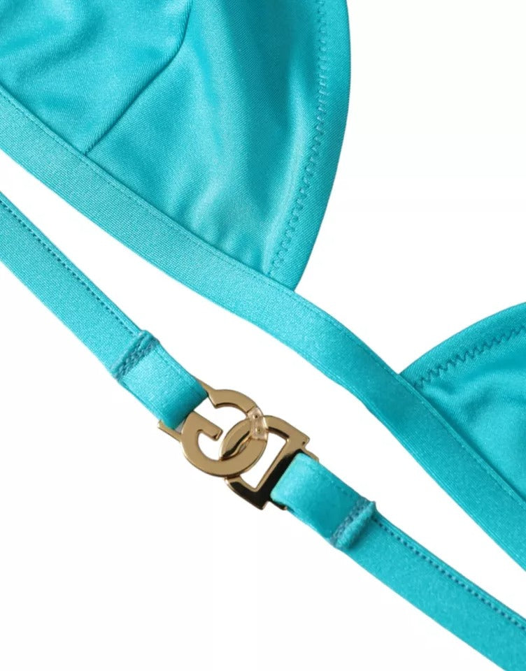 Dolce & Gabbana Blue Green Halter DG Logo Swimwear Beachwear Bikini Top | Regal Royce