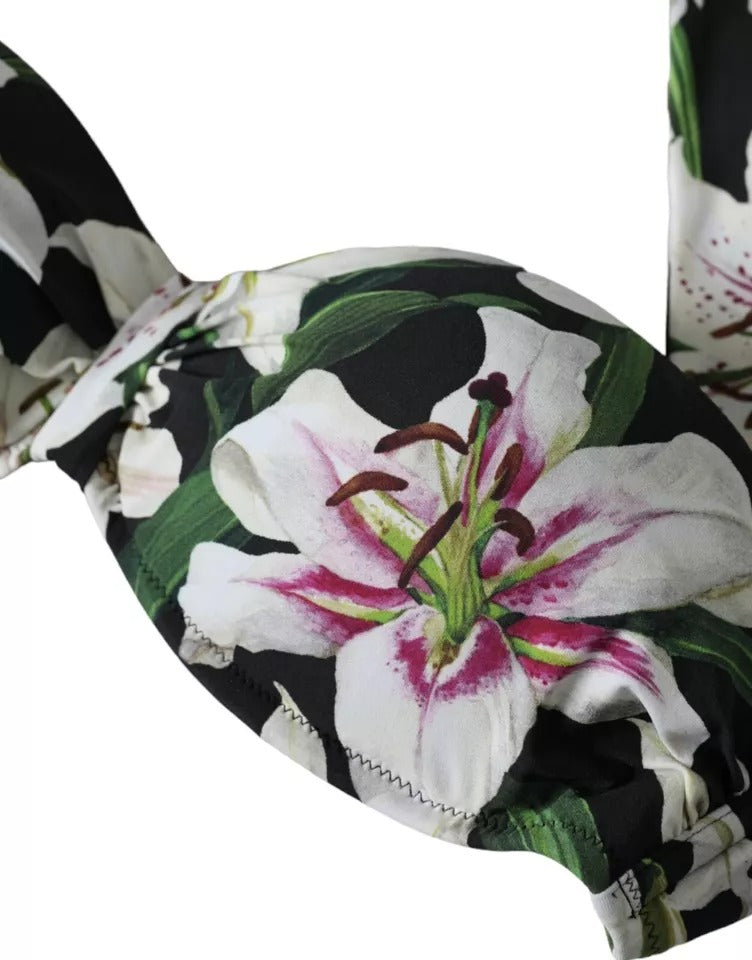 Dolce & Gabbana Black Lily Halter Swimwear Beachwear Bikini Top | Regal Royce