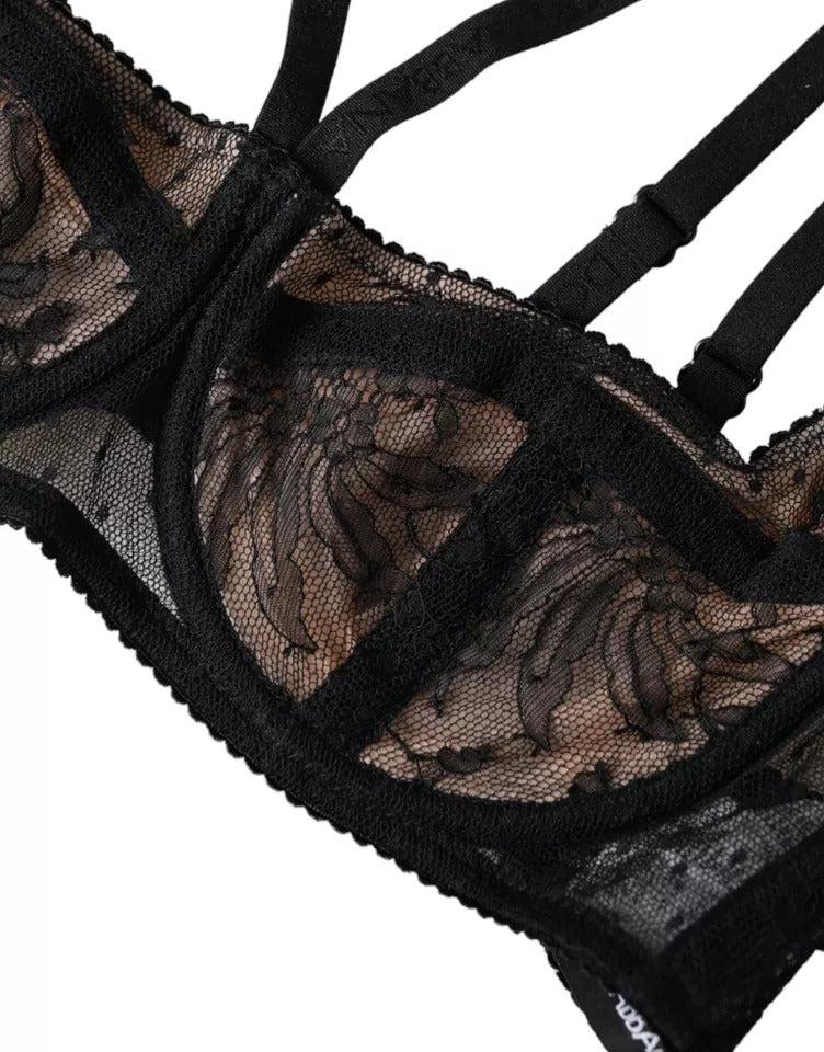 Dolce & Gabbana Black Floral Lace Nylon Balconcino Bra Underwear | Regal Royce