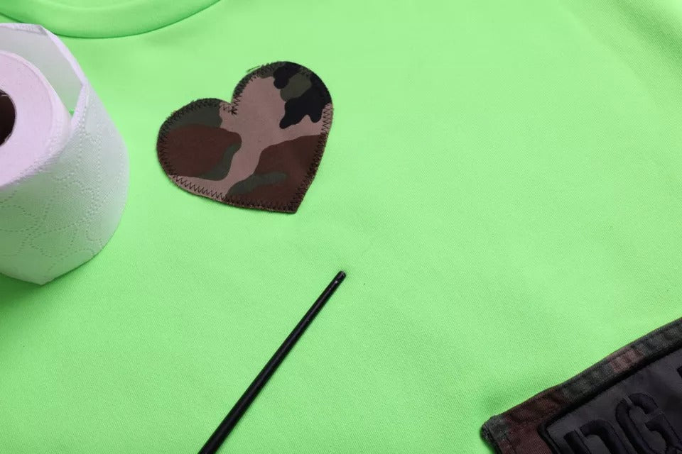 Dolce & Gabbana Green Patchwork Heart Crew Neck Pullover Sweater | Regal Royce