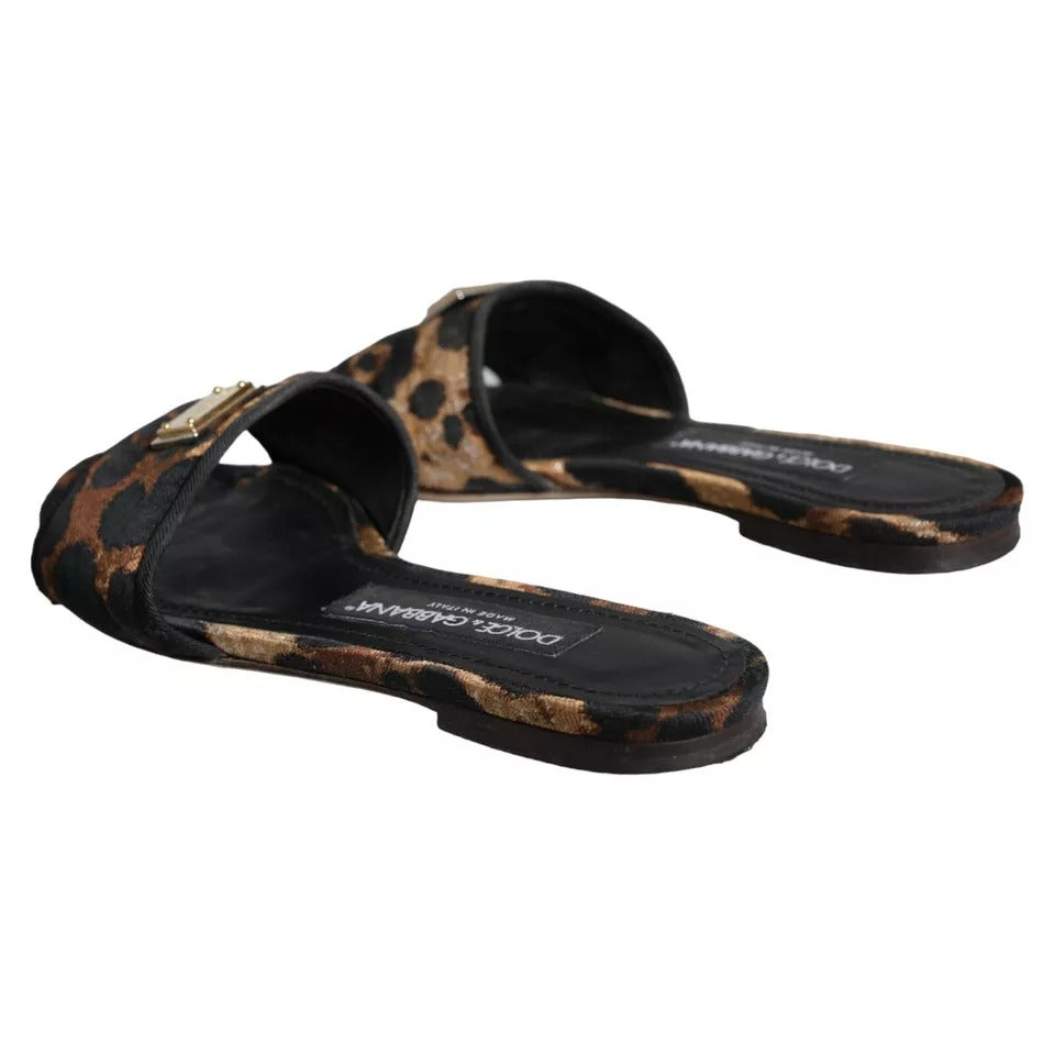 Dolce & Gabbana Brown Leopard Logo Slides Flats Sandals Shoes | Regal Royce