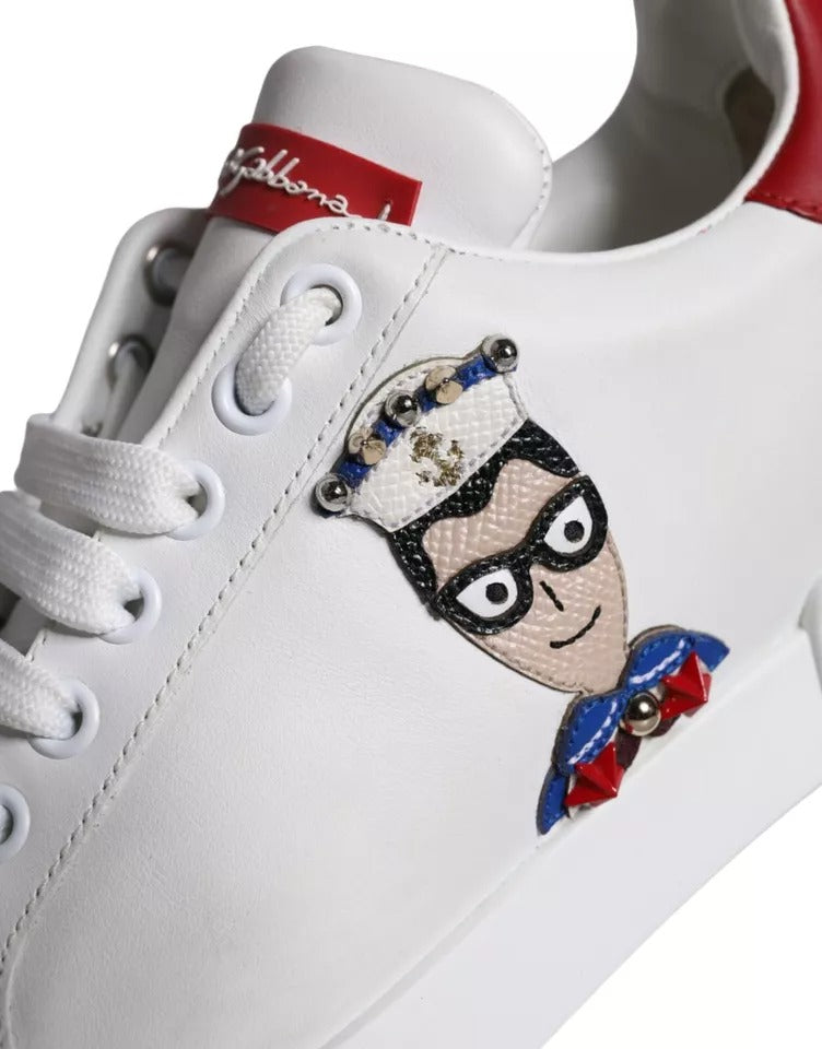 Dolce & Gabbana White Patch Calfskin Nappa Portofino Sneakers Shoes | Regal Royce