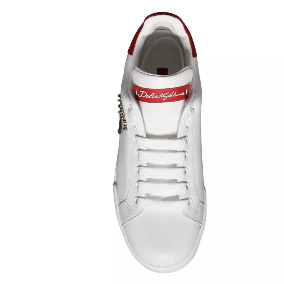 Dolce & Gabbana White Patch Calfskin Nappa Portofino Sneakers Shoes | Regal Royce