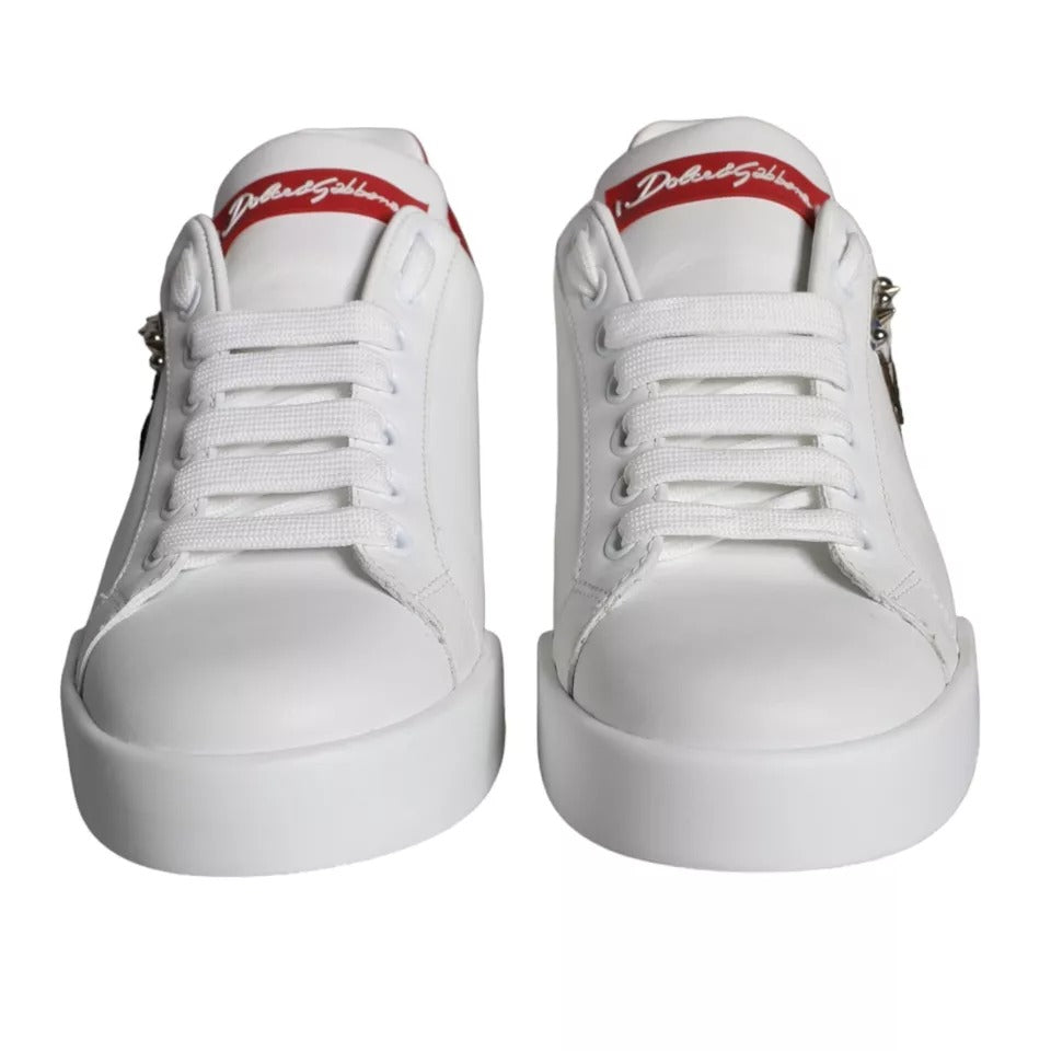 Dolce & Gabbana White Patch Calfskin Nappa Portofino Sneakers Shoes | Regal Royce