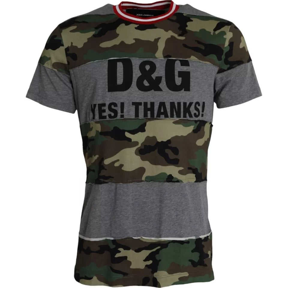 Dolce & Gabbana Multicolor Camouflage Cotton Crew Neck Men T-shirt | Regal Royce