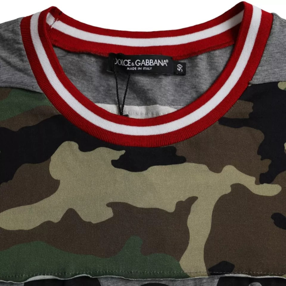 Dolce & Gabbana Multicolor Camouflage Cotton Crew Neck Men T-shirt | Regal Royce