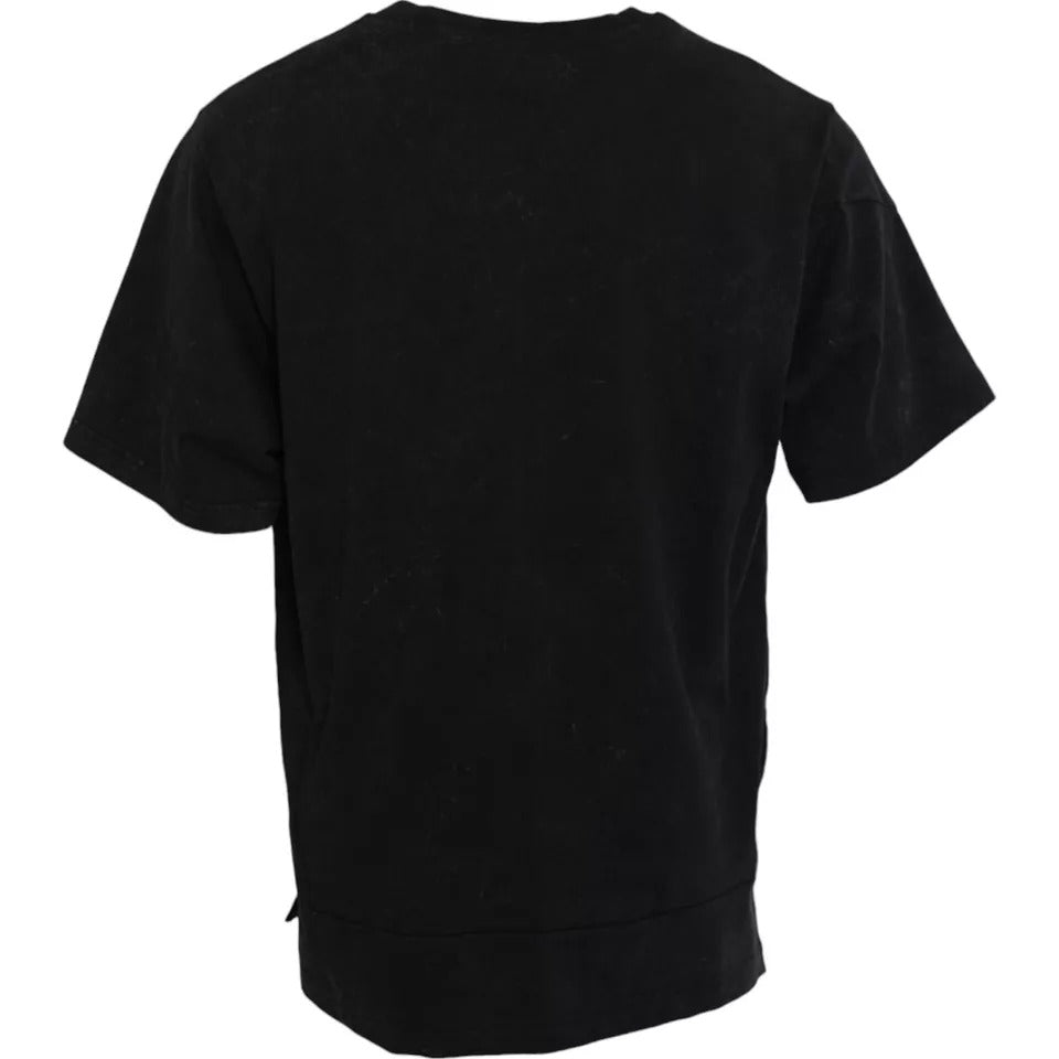 Dolce & Gabbana Black Graphic Print Cotton Crew Neck T-shirt | Regal Royce