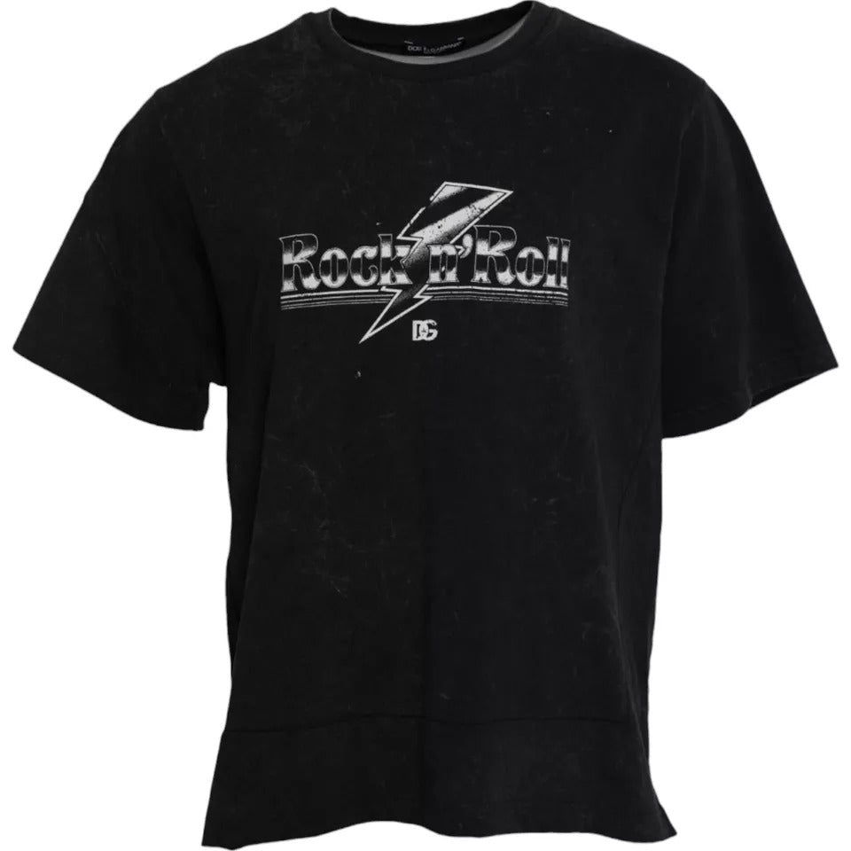 Dolce & Gabbana Black Graphic Print Cotton Crew Neck T-shirt | Regal Royce
