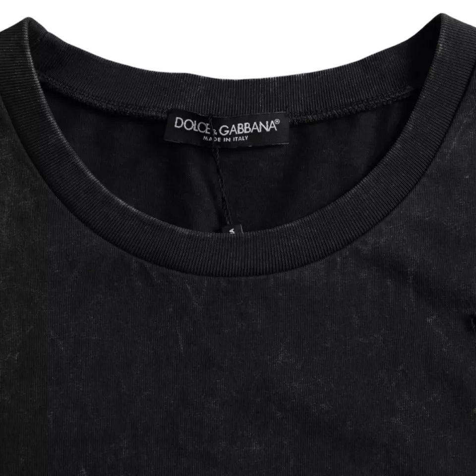 Dolce & Gabbana Black Graphic Print Cotton Crew Neck T-shirt | Regal Royce