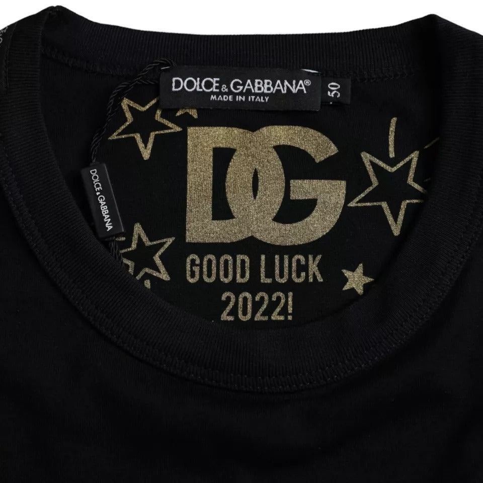 Dolce & Gabbana Black Cotton Round Neck Short Sleeves Men T-shirt | Regal Royce