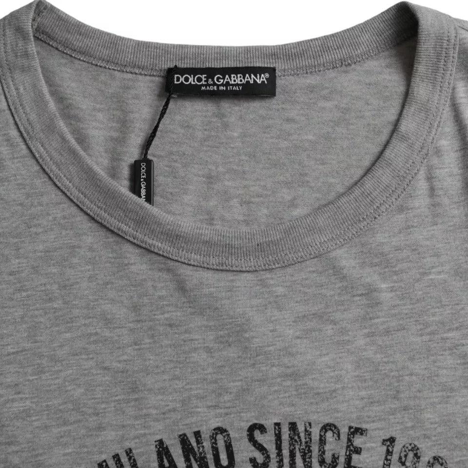 Dolce & Gabbana Gray Graphic Print Cotton Round Neck T-shirt | Regal Royce