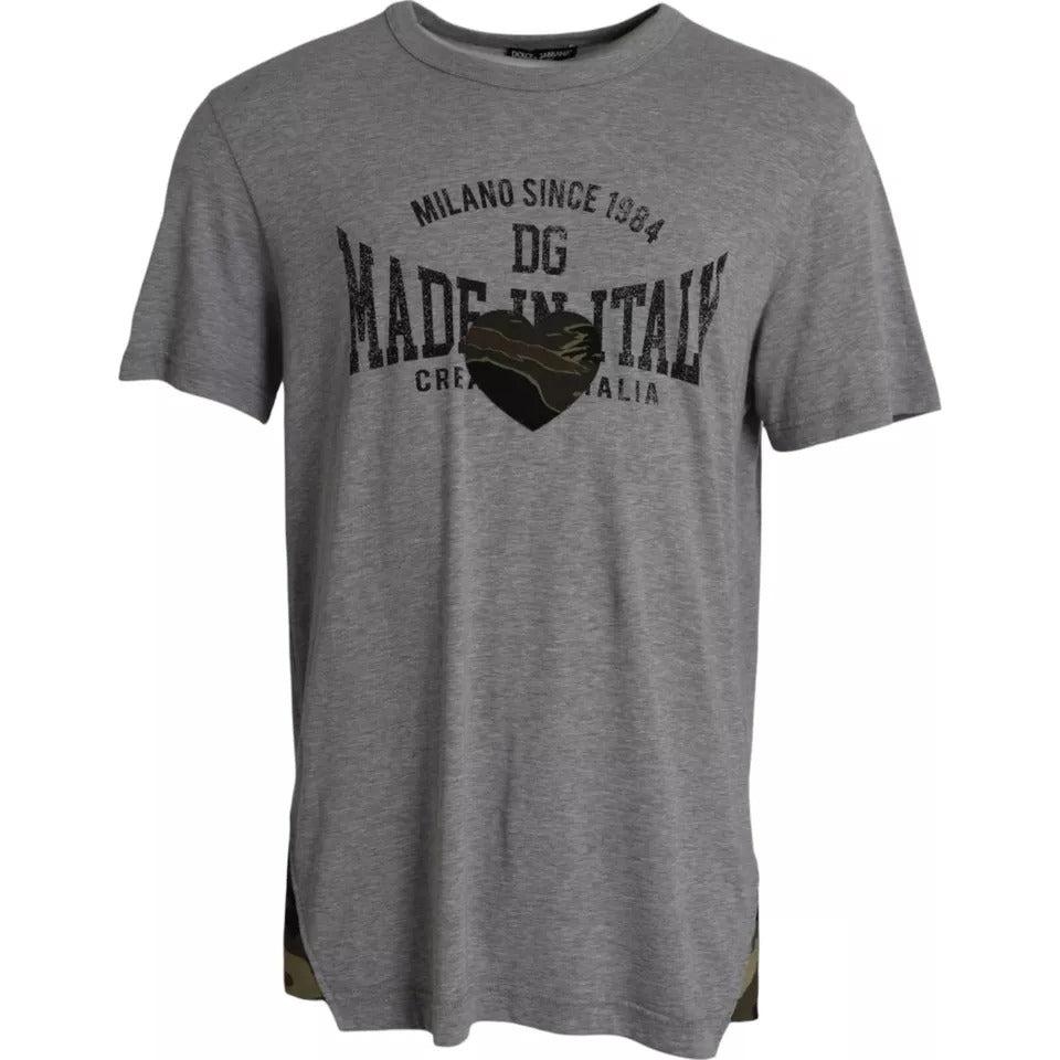 Dolce & Gabbana Gray Graphic Print Cotton Round Neck T-shirt | Regal Royce