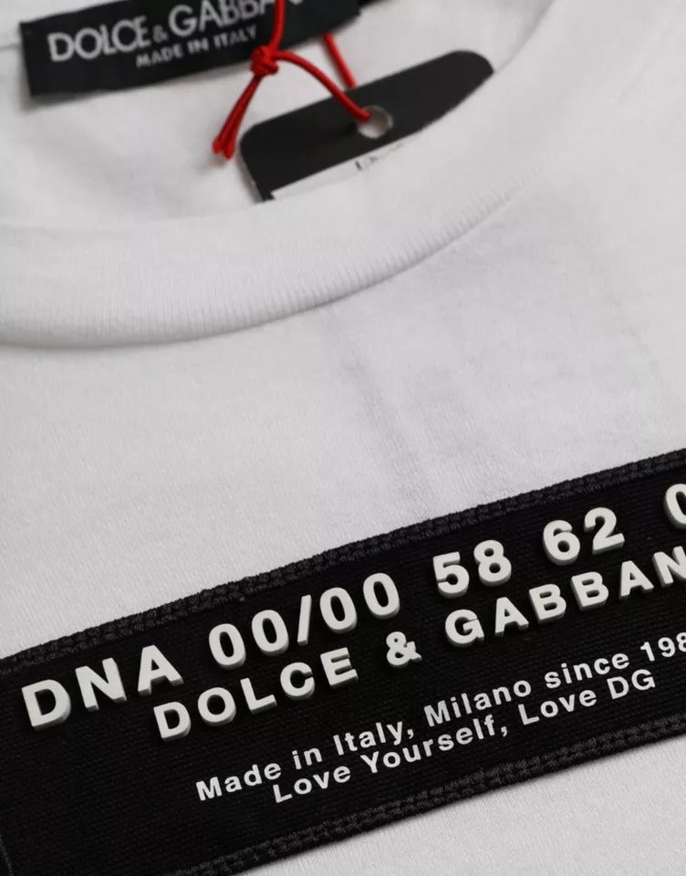 Dolce & Gabbana White Cotton DG Applique Men Casual T-shirt | Regal Royce