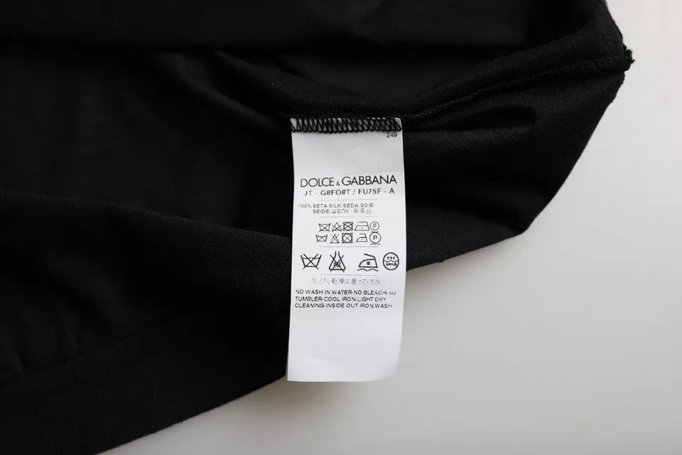 Dolce & Gabbana Black Silk Round Neck Short Sleeve T-shirt | Regal Royce