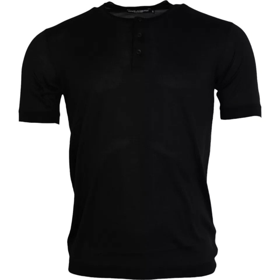 Dolce & Gabbana Black Silk Round Neck Short Sleeve T-shirt | Regal Royce