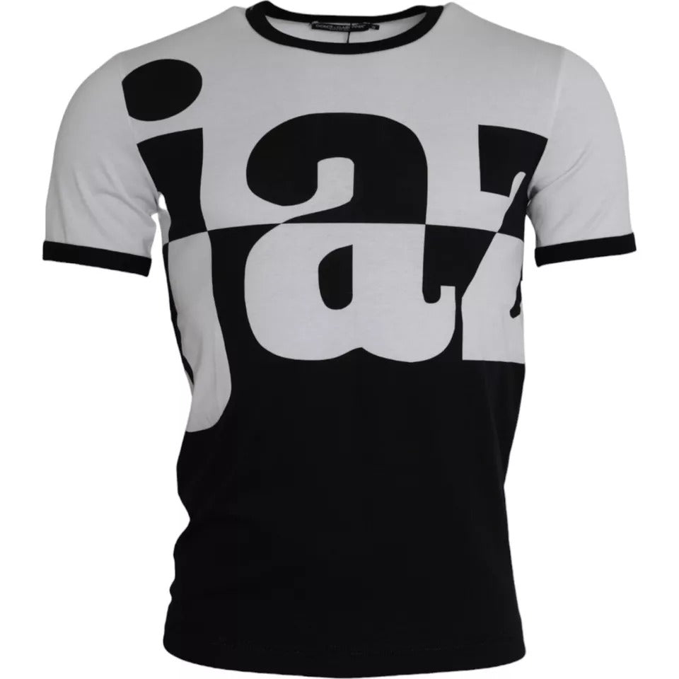 Dolce & Gabbana Black White Jazz Print Cotton Short Sleeves T-shirt | Regal Royce